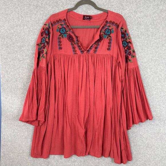 Avani Del Amour Tunic Dress S Floral Embroidered Boho Free-Spirited Bell Sleeve - Picture 1 of 10